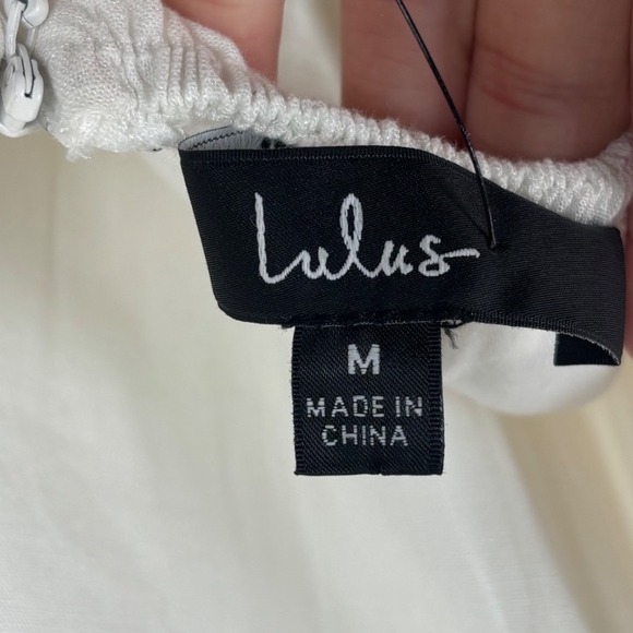 Lulus Mini Dress Womens M White Cotton Linen Puff Sleeve Lace Up Back MD2965LU - Picture 6 of 9